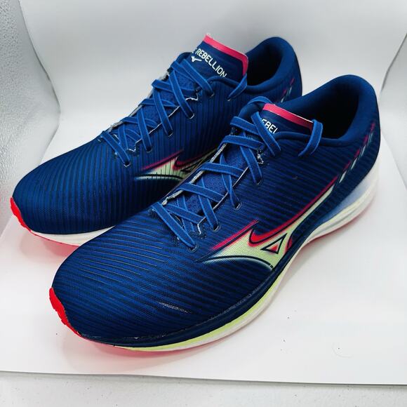 Size 12 - Mizuno Wave Rebellion Men’s Running Shoe Blue/Paradise Pink (Used) - Picture 4 of 10